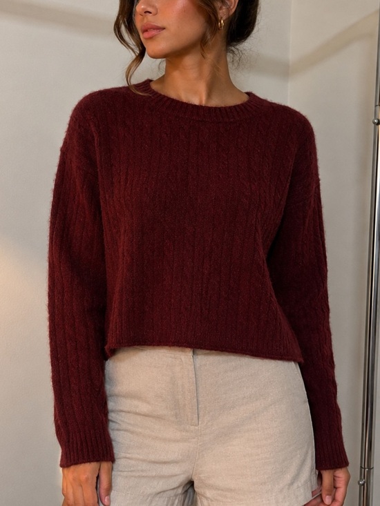 Dkny Sweaters - DKNY Jeans Burgundy Cable Knit Sweater Women Size M Knitwear Long Sleeve Cozy
